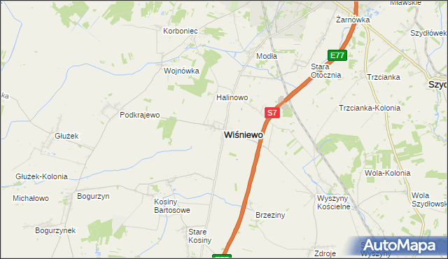 mapa Wiśniewo powiat mławski, Wiśniewo powiat mławski na mapie Targeo