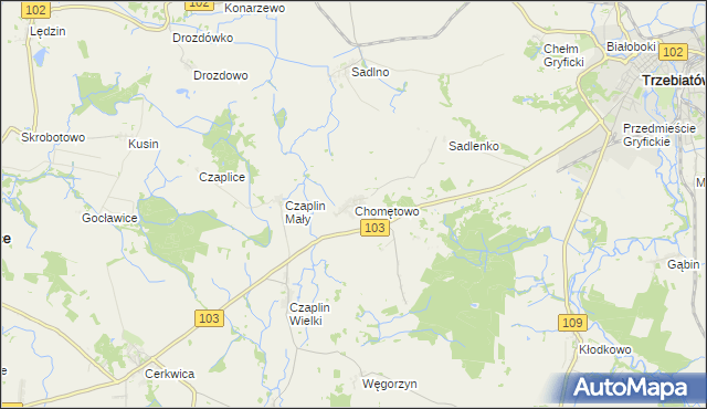 mapa Chomętowo gmina Trzebiatów, Chomętowo gmina Trzebiatów na mapie Targeo