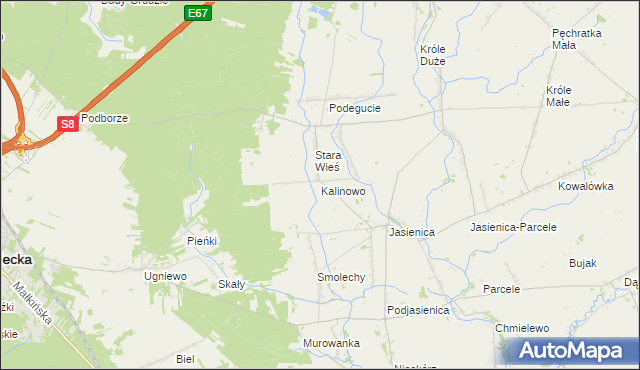 mapa Kalinowo gmina Ostrów Mazowiecka, Kalinowo gmina Ostrów Mazowiecka na mapie Targeo