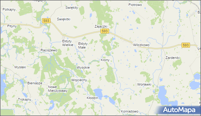 mapa Klony gmina Świątki, Klony gmina Świątki na mapie Targeo