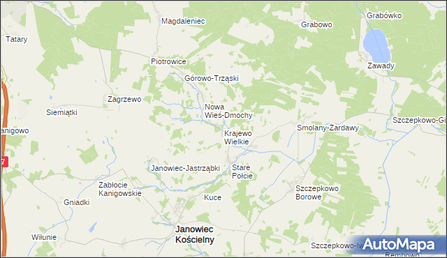 mapa Krajewo Wielkie gmina Janowiec Kościelny, Krajewo Wielkie gmina Janowiec Kościelny na mapie Targeo