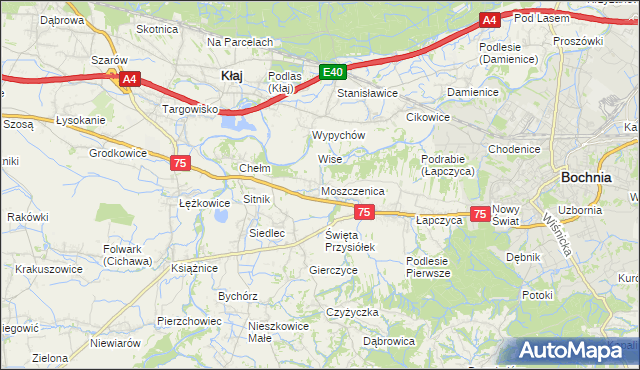 mapa Moszczenica gmina Bochnia, Moszczenica gmina Bochnia na mapie Targeo