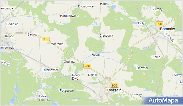 mapa Rzyce, Rzyce na mapie Targeo