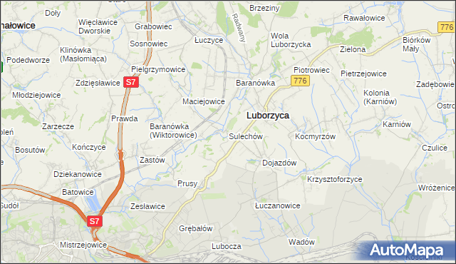 mapa Sulechów gmina Kocmyrzów-Luborzyca, Sulechów gmina Kocmyrzów-Luborzyca na mapie Targeo