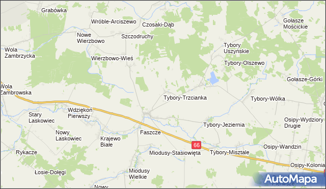 mapa Tybory-Trzcianka, Tybory-Trzcianka na mapie Targeo