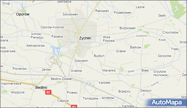 mapa Budzyń gmina Żychlin, Budzyń gmina Żychlin na mapie Targeo