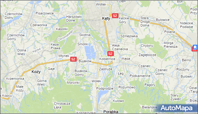 mapa Kobiernice, Kobiernice na mapie Targeo