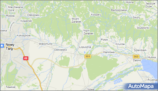 mapa Łopuszna, Łopuszna na mapie Targeo