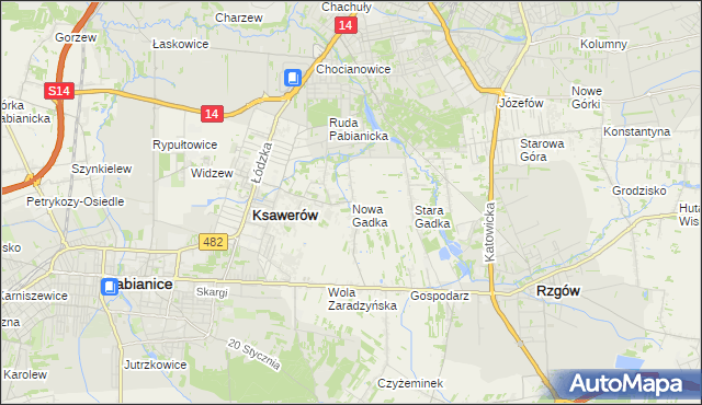 mapa Nowa Gadka gmina Ksawerów, Nowa Gadka gmina Ksawerów na mapie Targeo