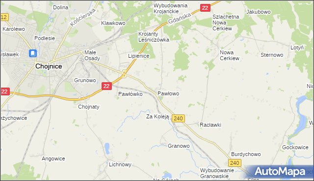 mapa Pawłowo gmina Chojnice, Pawłowo gmina Chojnice na mapie Targeo