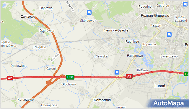 mapa Plewiska gmina Komorniki, Plewiska gmina Komorniki na mapie Targeo