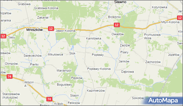 mapa Popławy gmina Sławno, Popławy gmina Sławno na mapie Targeo