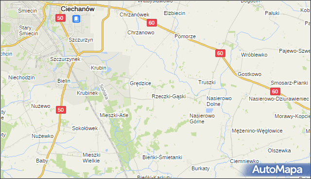 mapa Rzeczki gmina Ciechanów, Rzeczki gmina Ciechanów na mapie Targeo