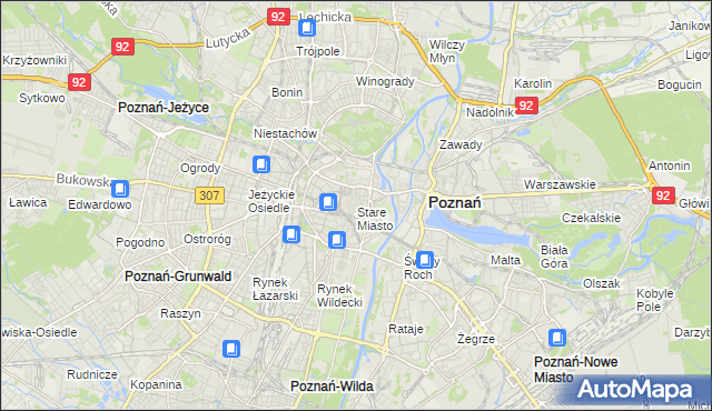 mapa Stare Miasto gmina Poznań, Stare Miasto gmina Poznań na mapie Targeo