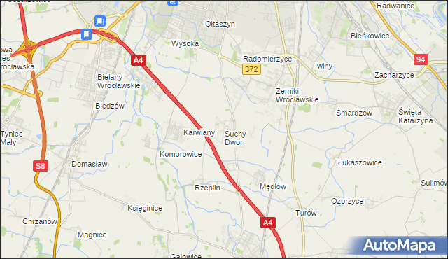 mapa Suchy Dwór gmina Żórawina, Suchy Dwór gmina Żórawina na mapie Targeo