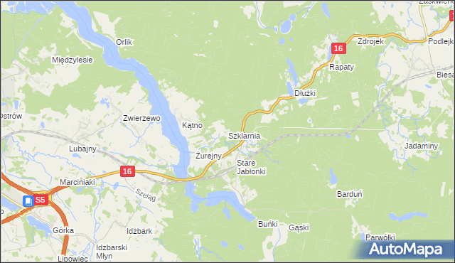 mapa Szklarnia gmina Ostróda, Szklarnia gmina Ostróda na mapie Targeo