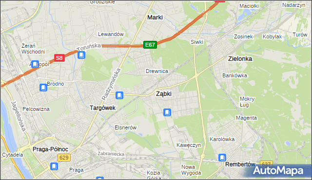 mapa Ząbki powiat wołomiński, Ząbki powiat wołomiński na mapie Targeo
