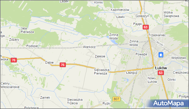 mapa Zalesie gmina Łuków, Zalesie gmina Łuków na mapie Targeo