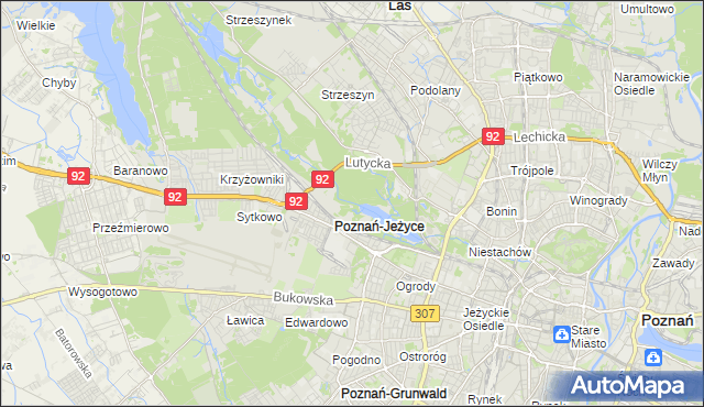 mapa Jeżyce gmina Poznań, Jeżyce gmina Poznań na mapie Targeo