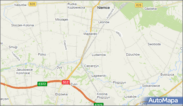 mapa Ludwinów gmina Niemce, Ludwinów gmina Niemce na mapie Targeo