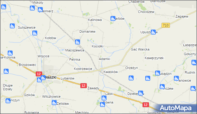 mapa Adamki gmina Błaszki, Adamki gmina Błaszki na mapie Targeo