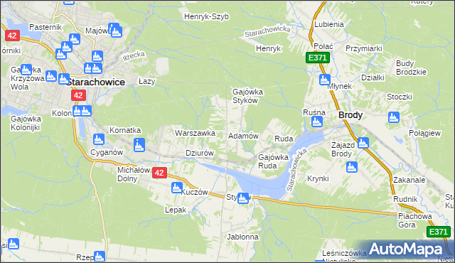 mapa Adamów gmina Brody, Adamów gmina Brody na mapie Targeo