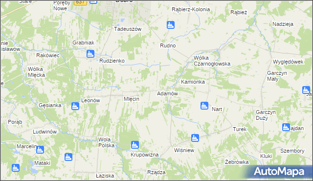 mapa Adamów gmina Dobre, Adamów gmina Dobre na mapie Targeo