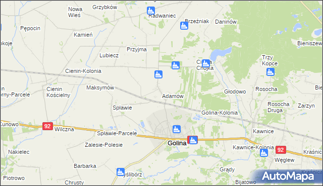 mapa Adamów gmina Golina, Adamów gmina Golina na mapie Targeo