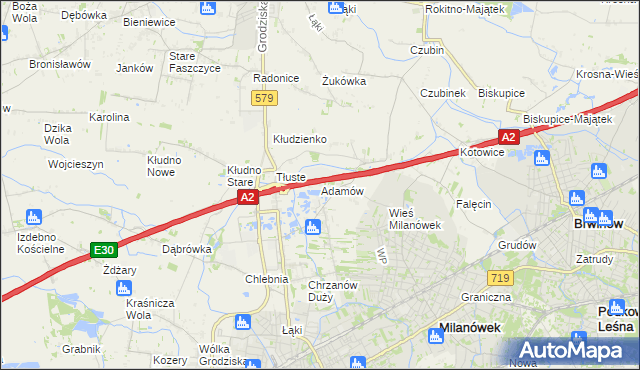 mapa Adamów gmina Grodzisk Mazowiecki, Adamów gmina Grodzisk Mazowiecki na mapie Targeo