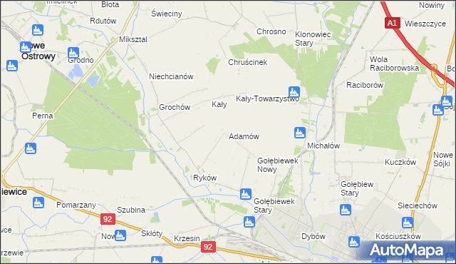 mapa Adamów gmina Kutno, Adamów gmina Kutno na mapie Targeo