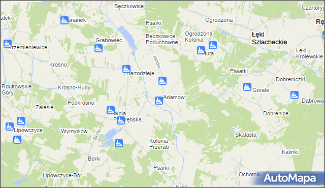 mapa Adamów gmina Łęki Szlacheckie, Adamów gmina Łęki Szlacheckie na mapie Targeo