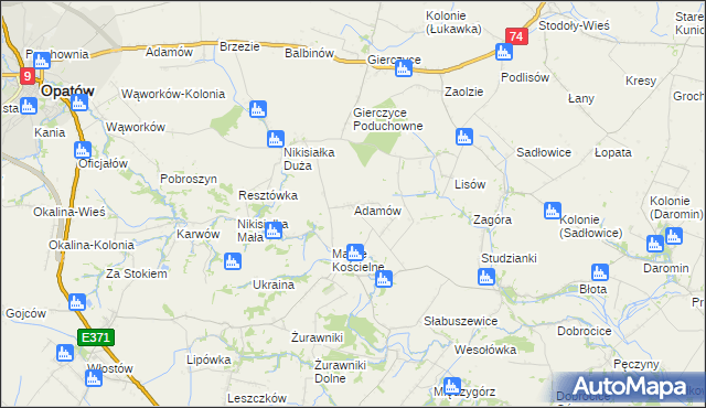 mapa Adamów gmina Lipnik, Adamów gmina Lipnik na mapie Targeo