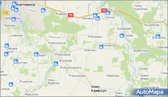 mapa Adamów gmina Nowy Kawęczyn, Adamów gmina Nowy Kawęczyn na mapie Targeo