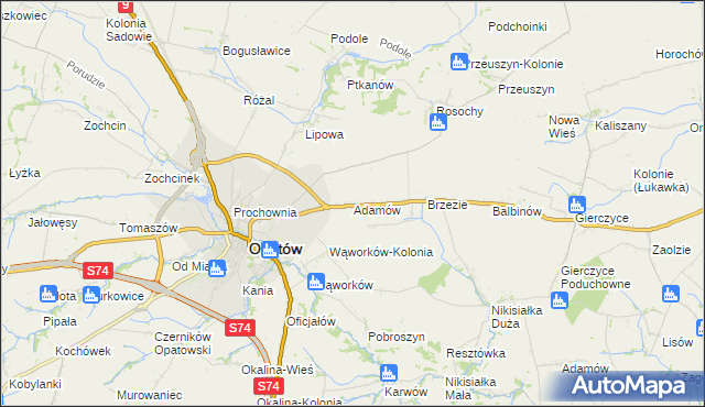 mapa Adamów gmina Opatów, Adamów gmina Opatów na mapie Targeo