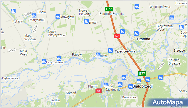 mapa Adamów gmina Promna, Adamów gmina Promna na mapie Targeo