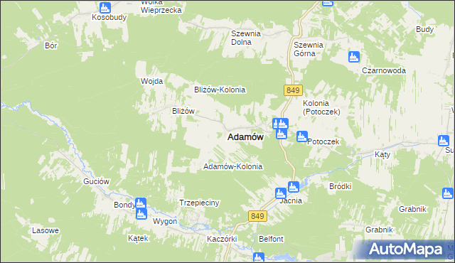 mapa Adamów powiat zamojski, Adamów powiat zamojski na mapie Targeo