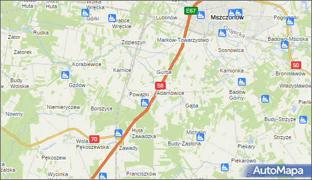 mapa Adamowice gmina Mszczonów, Adamowice gmina Mszczonów na mapie Targeo