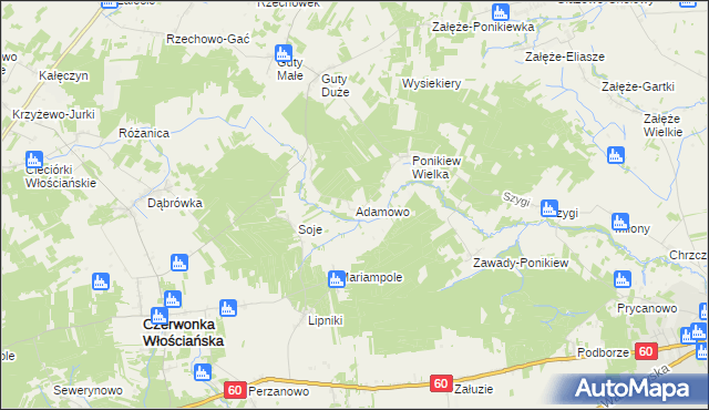 mapa Adamowo gmina Czerwonka, Adamowo gmina Czerwonka na mapie Targeo