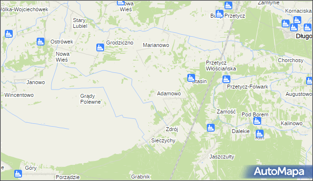 mapa Adamowo gmina Długosiodło, Adamowo gmina Długosiodło na mapie Targeo