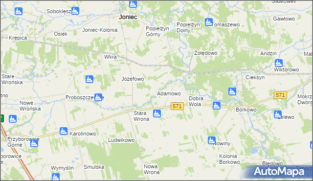 mapa Adamowo gmina Joniec, Adamowo gmina Joniec na mapie Targeo