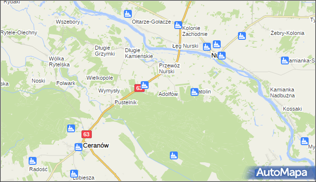 mapa Adolfów gmina Ceranów, Adolfów gmina Ceranów na mapie Targeo