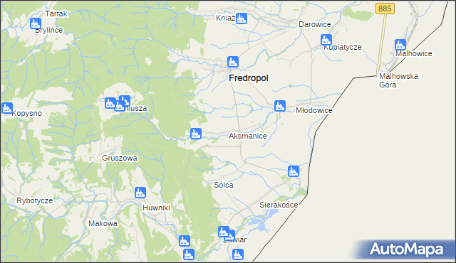 mapa Aksmanice, Aksmanice na mapie Targeo