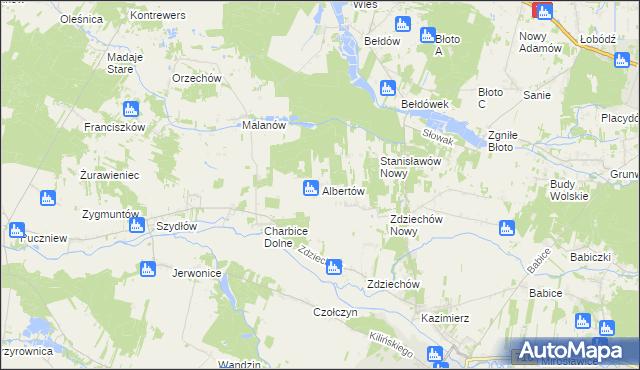 mapa Albertów gmina Lutomiersk, Albertów gmina Lutomiersk na mapie Targeo