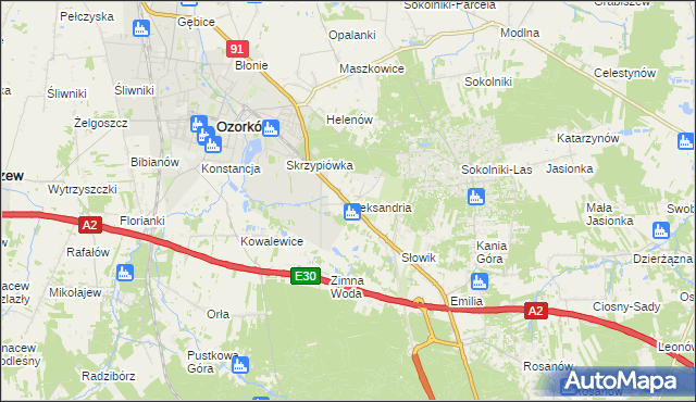 mapa Aleksandria gmina Ozorków, Aleksandria gmina Ozorków na mapie Targeo