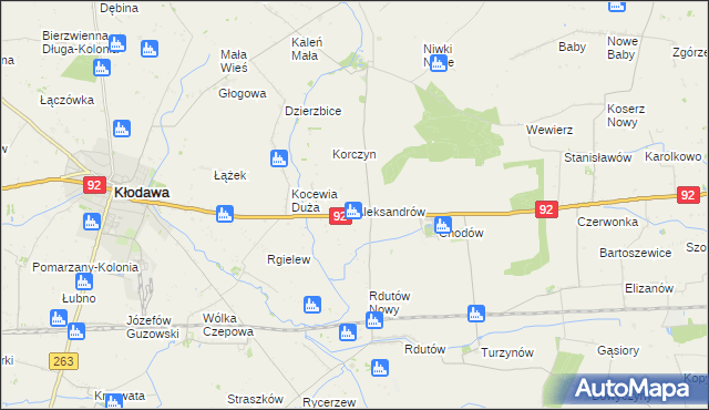 mapa Aleksandrów gmina Chodów, Aleksandrów gmina Chodów na mapie Targeo