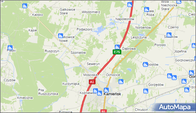 mapa Aleksandrów gmina Kamieńsk, Aleksandrów gmina Kamieńsk na mapie Targeo