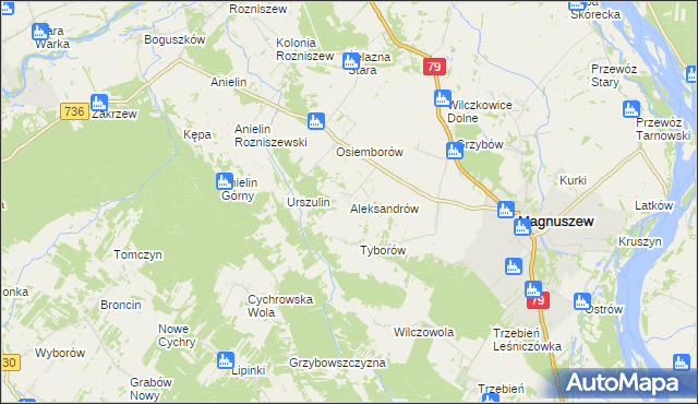 mapa Aleksandrów gmina Magnuszew, Aleksandrów gmina Magnuszew na mapie Targeo