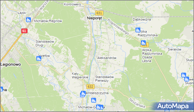 mapa Aleksandrów gmina Nieporęt, Aleksandrów gmina Nieporęt na mapie Targeo
