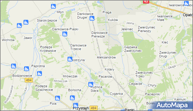mapa Aleksandrów gmina Panki, Aleksandrów gmina Panki na mapie Targeo