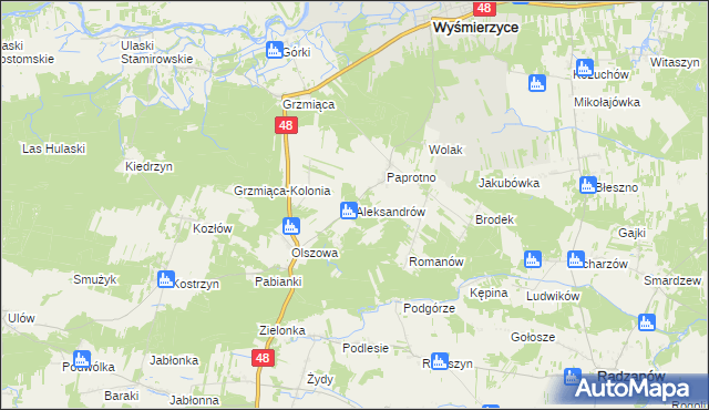 mapa Aleksandrów gmina Wyśmierzyce, Aleksandrów gmina Wyśmierzyce na mapie Targeo